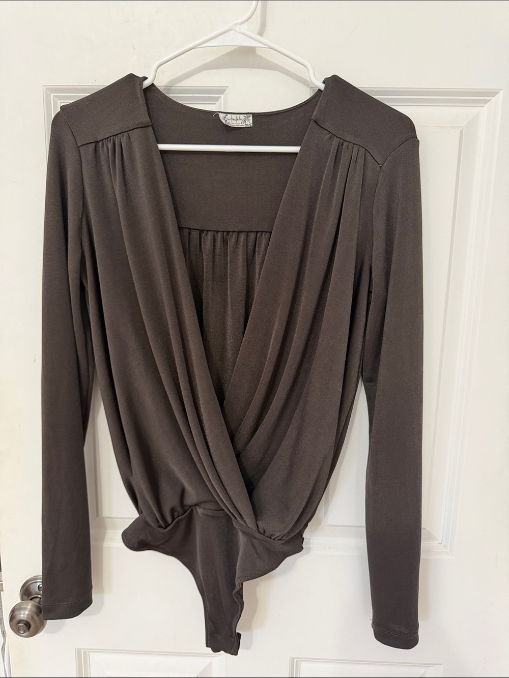 Free People Turnt Crossover Long-Sleeve Bodysuit Size Medium Olive Green Wrap